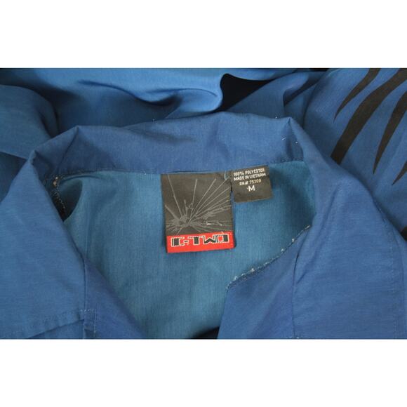 Vintage Y2K Flames Tribal AOP Button Up Blue Black Shirt Mens M 2000s - Picture 6 of 7